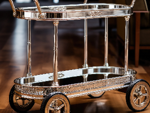 close-up-metallic-food-trolley